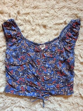 Blue Floral Crop Top with Ruching